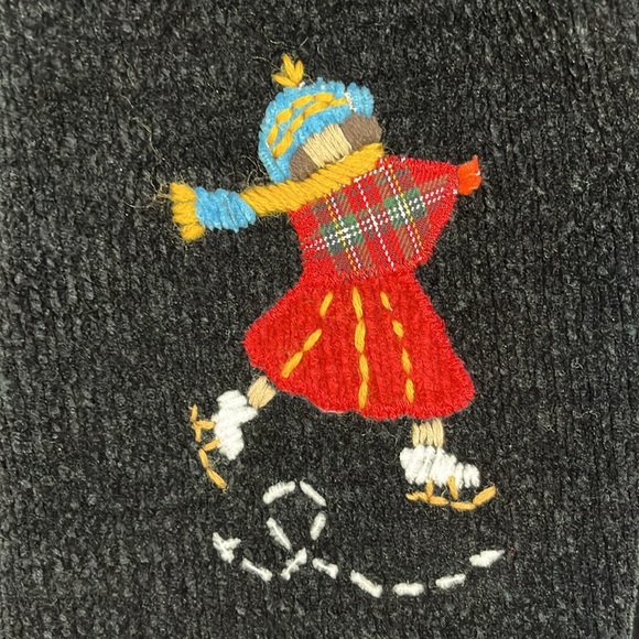 EXC Full Zip Sweater Cardigan Snowflake Ice Skaters Embellishments Women’s PL - Picture 5 of 16